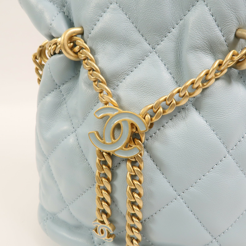 CHANEL 羊皮皮革Bucket Bag金扣鏈帶手挽肩背兩用袋-8