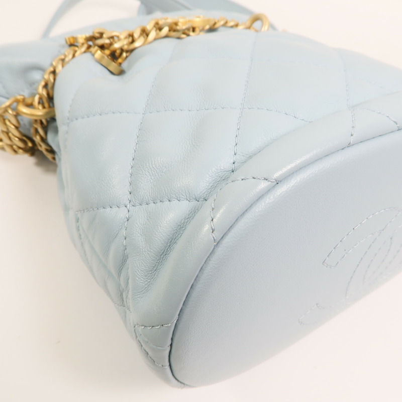 CHANEL 羊皮皮革Bucket Bag金扣鏈帶手挽肩背兩用袋-12