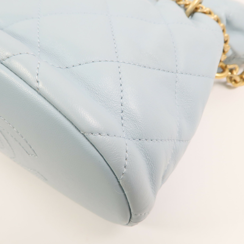 CHANEL 羊皮皮革Bucket Bag金扣鏈帶手挽肩背兩用袋-13