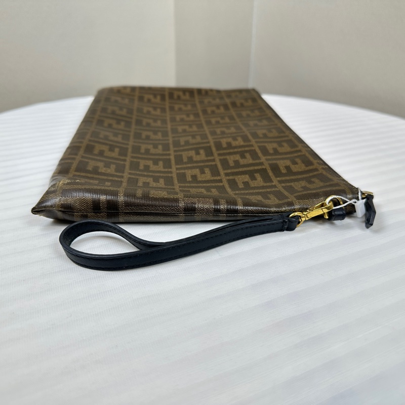 芬迪/Fendi Zucca棕色塗層帆布FF手拿包-2