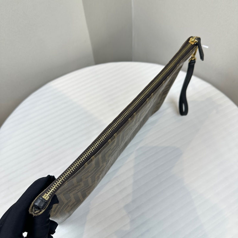 芬迪/Fendi Zucca棕色塗層帆布FF手拿包-4