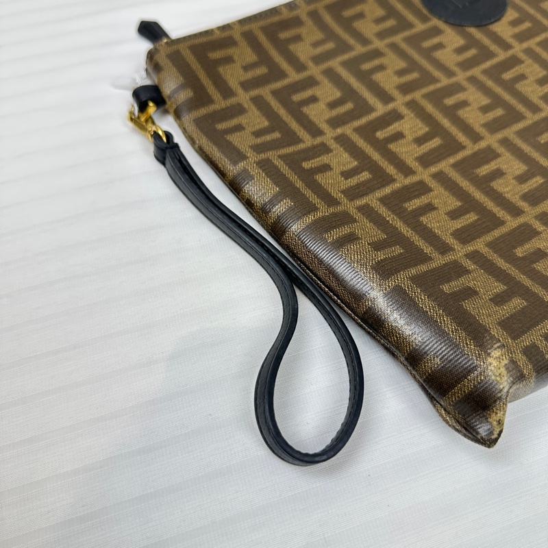 芬迪/Fendi Zucca棕色塗層帆布FF手拿包-6