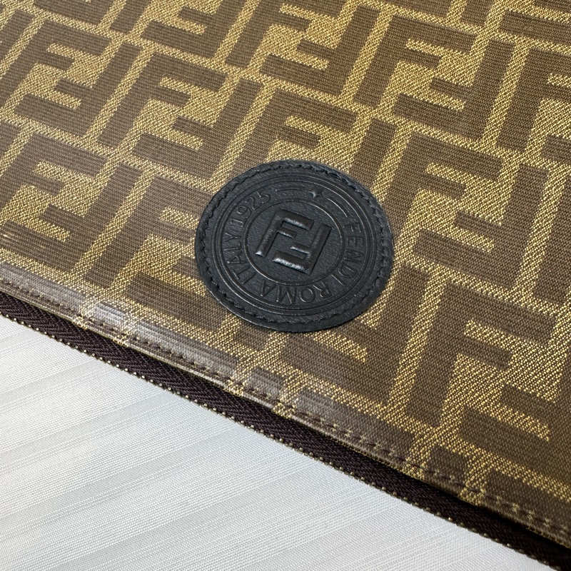 芬迪/Fendi Zucca棕色塗層帆布FF手拿包-7