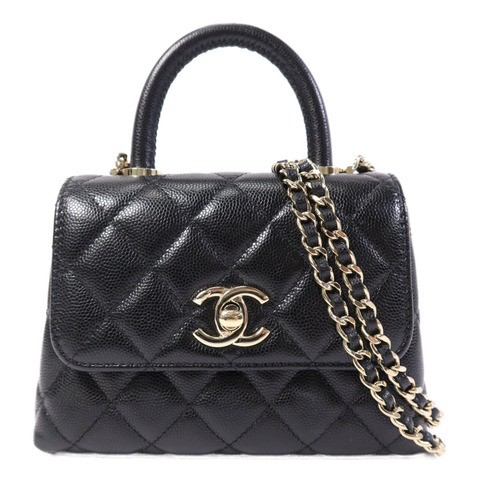 CHANEL 牛皮皮革Mirco Coco Handle金扣鏈帶手挽肩背兩用袋