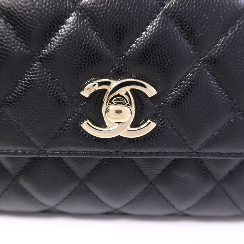 CHANEL 牛皮皮革Mirco Coco Handle金扣鏈帶手挽肩背兩用袋-6