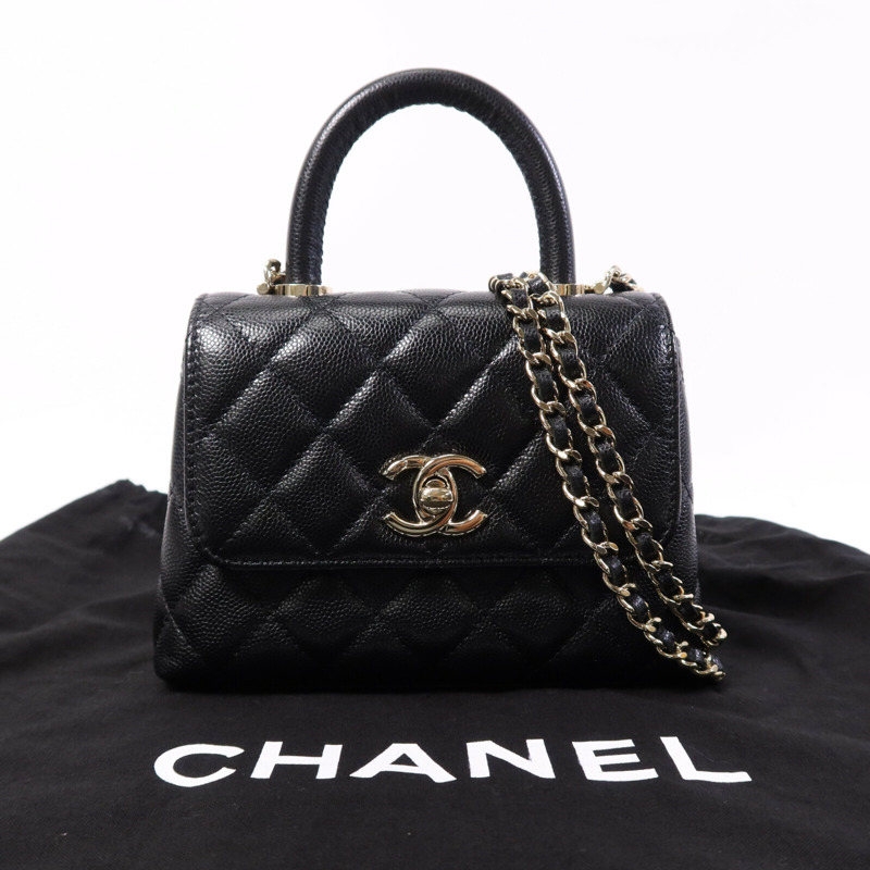 CHANEL 牛皮皮革Mirco Coco Handle金扣鏈帶手挽肩背兩用袋-8