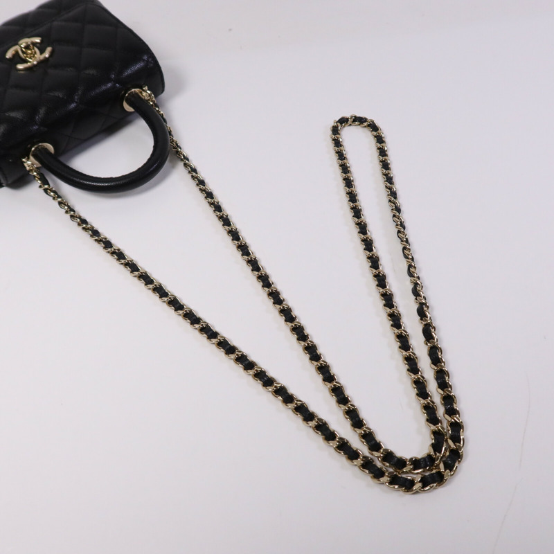 CHANEL 牛皮皮革Mirco Coco Handle金扣鏈帶手挽肩背兩用袋-9