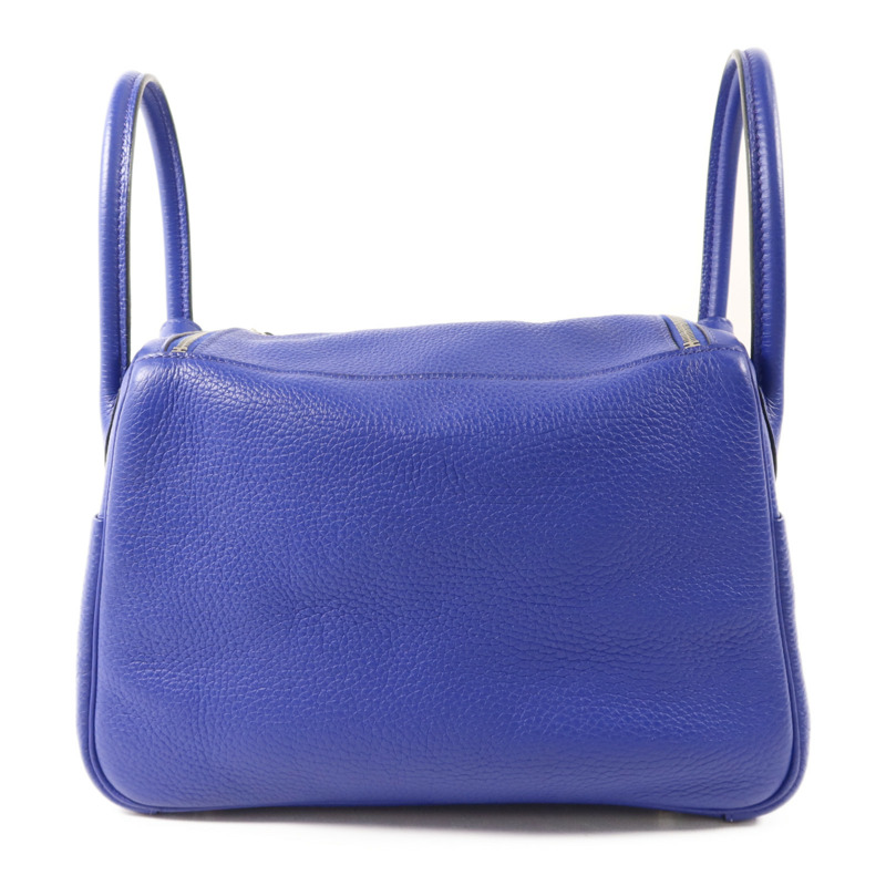 HERMES Clemence皮革Lindy 26銀扣手挽肩背兩用袋Bleu Electrique-1