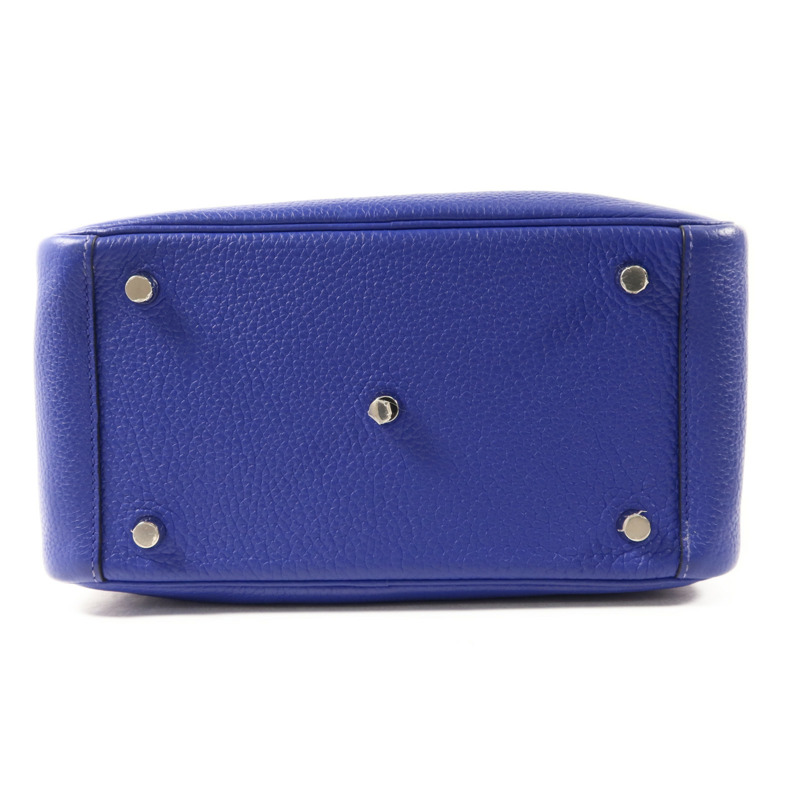 HERMES Clemence皮革Lindy 26銀扣手挽肩背兩用袋Bleu Electrique-3