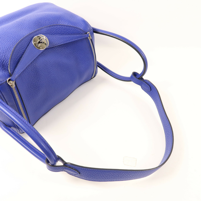 HERMES Clemence皮革Lindy 26銀扣手挽肩背兩用袋Bleu Electrique-4