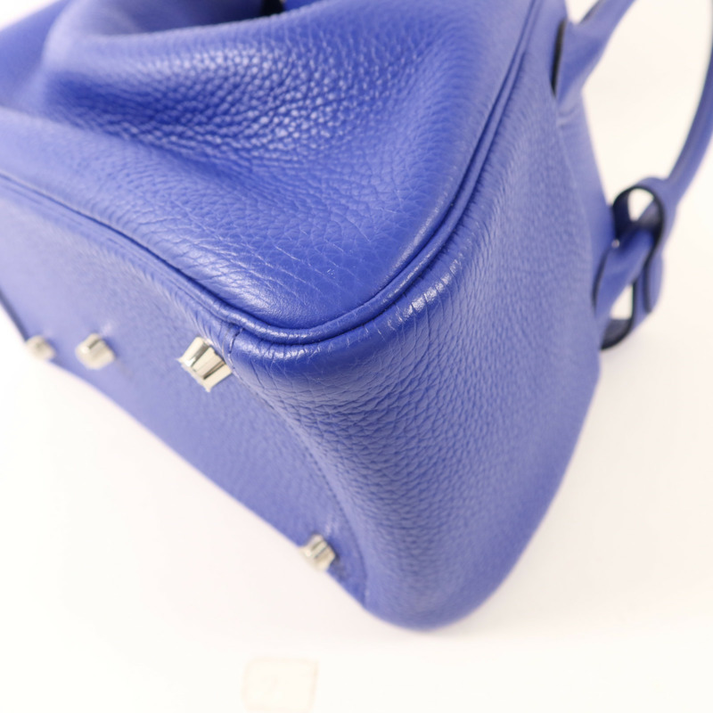 HERMES Clemence皮革Lindy 26銀扣手挽肩背兩用袋Bleu Electrique-10