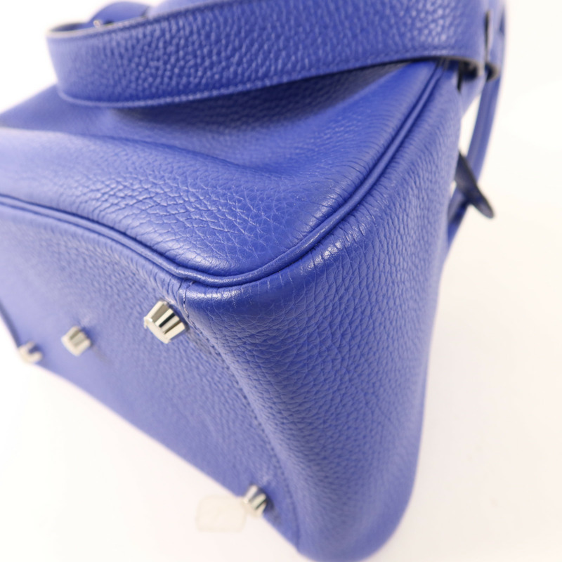 HERMES Clemence皮革Lindy 26銀扣手挽肩背兩用袋Bleu Electrique-12