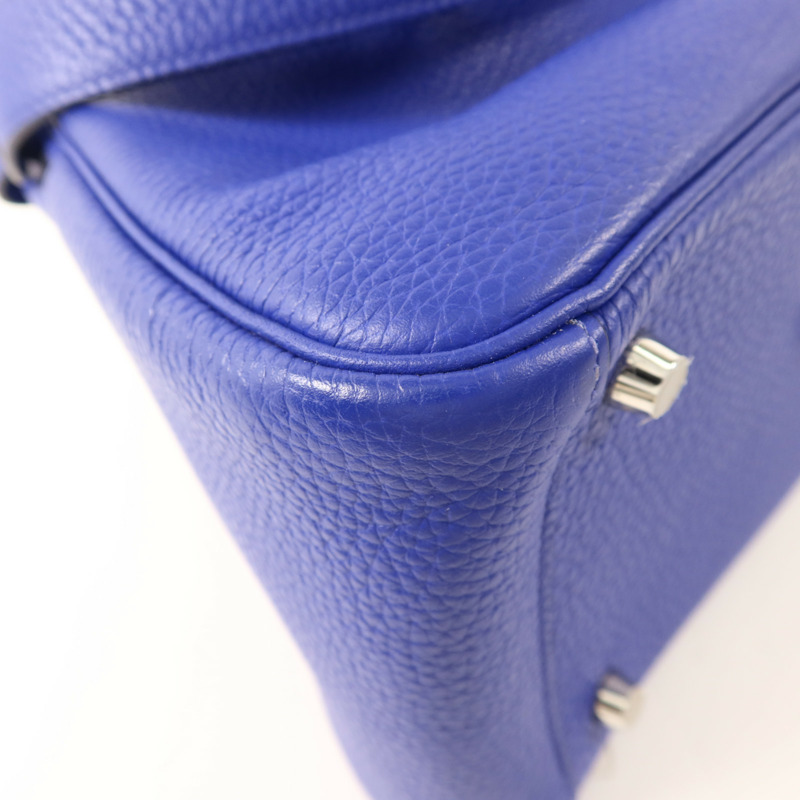 HERMES Clemence皮革Lindy 26銀扣手挽肩背兩用袋Bleu Electrique-13