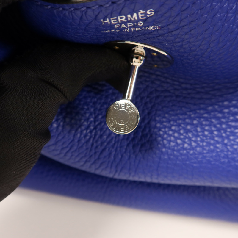 HERMES Clemence皮革Lindy 26銀扣手挽肩背兩用袋Bleu Electrique-16