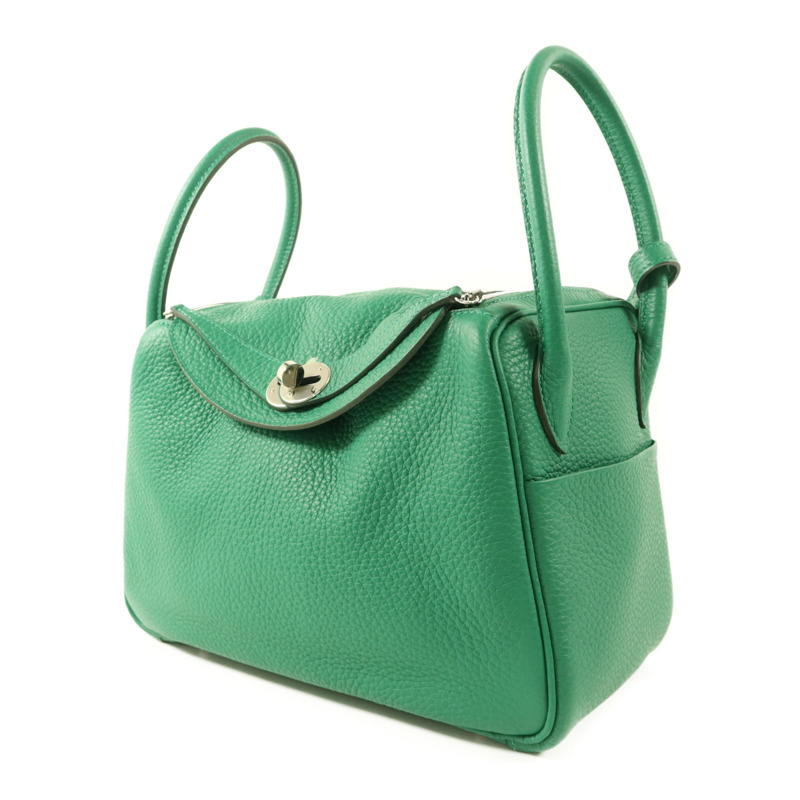 HERMES Clemence皮革Lindy 26銀扣手挽肩背兩用袋Vert Vertigo-2