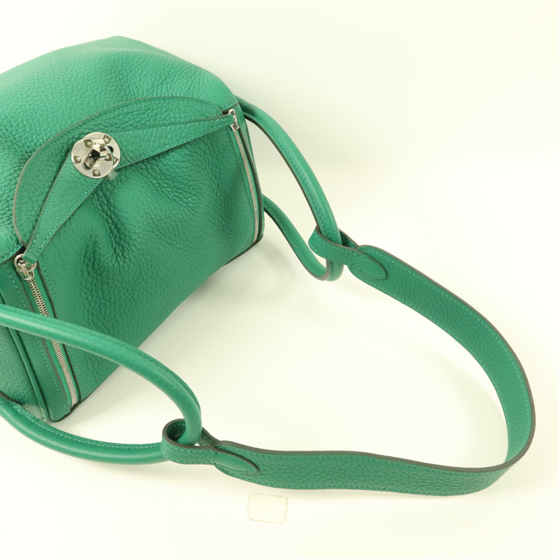 HERMES Clemence皮革Lindy 26銀扣手挽肩背兩用袋Vert Vertigo-4
