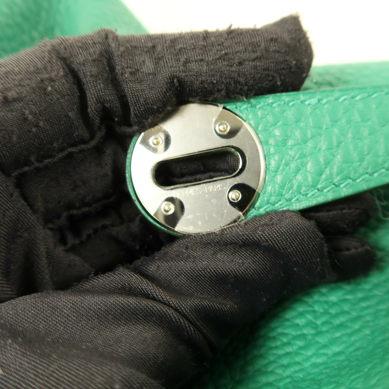 HERMES Clemence皮革Lindy 26銀扣手挽肩背兩用袋Vert Vertigo-7