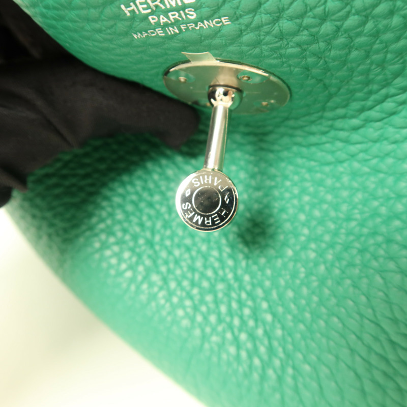 HERMES Clemence皮革Lindy 26銀扣手挽肩背兩用袋Vert Vertigo-9