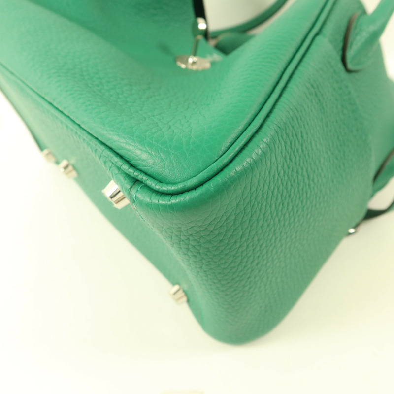 HERMES Clemence皮革Lindy 26銀扣手挽肩背兩用袋Vert Vertigo-10