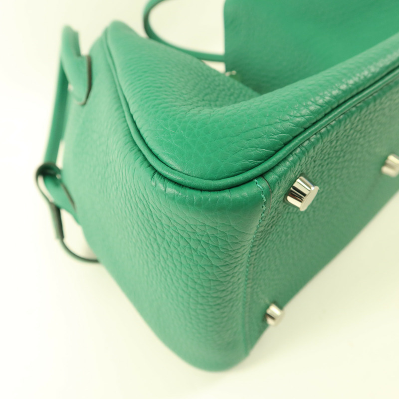 HERMES Clemence皮革Lindy 26銀扣手挽肩背兩用袋Vert Vertigo-11