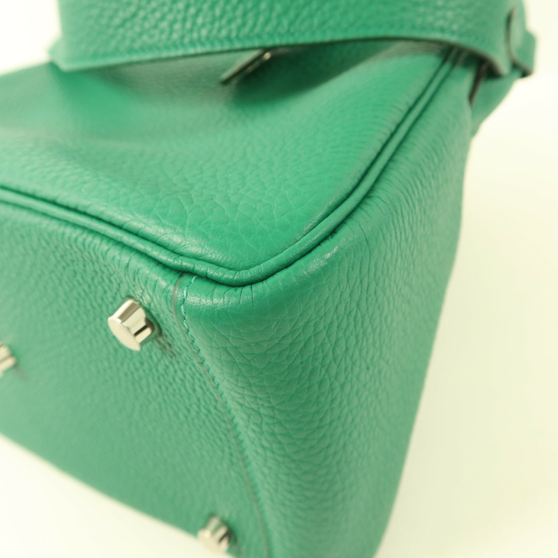 HERMES Clemence皮革Lindy 26銀扣手挽肩背兩用袋Vert Vertigo-12