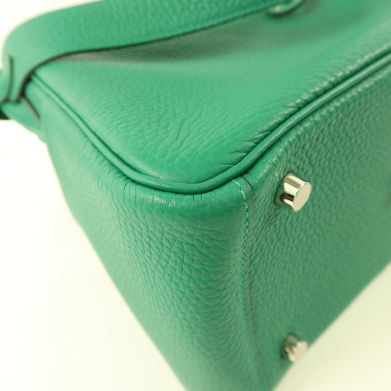 HERMES Clemence皮革Lindy 26銀扣手挽肩背兩用袋Vert Vertigo-13