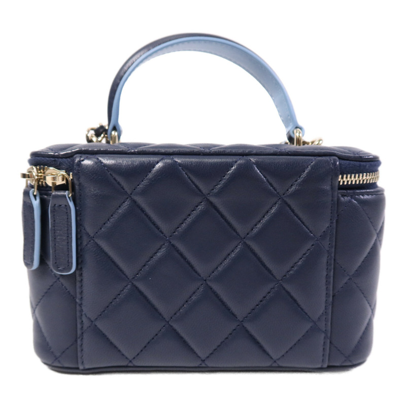 CHANEL 牛皮皮革Vanity Case銀扣鏈帶手挽肩背兩用袋-1