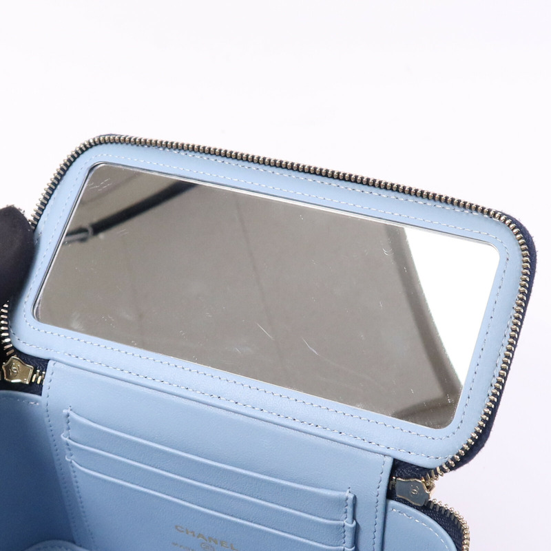 CHANEL 牛皮皮革Vanity Case銀扣鏈帶手挽肩背兩用袋-14