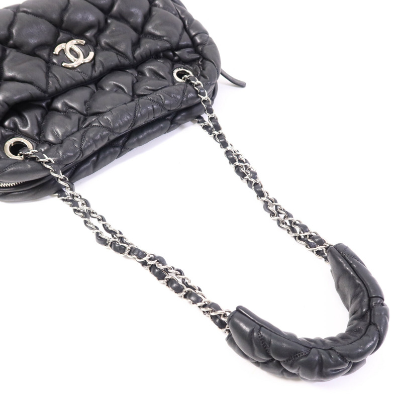 CHANEL 羊皮皮革Chain Shoulder銀扣鏈帶肩背袋-8