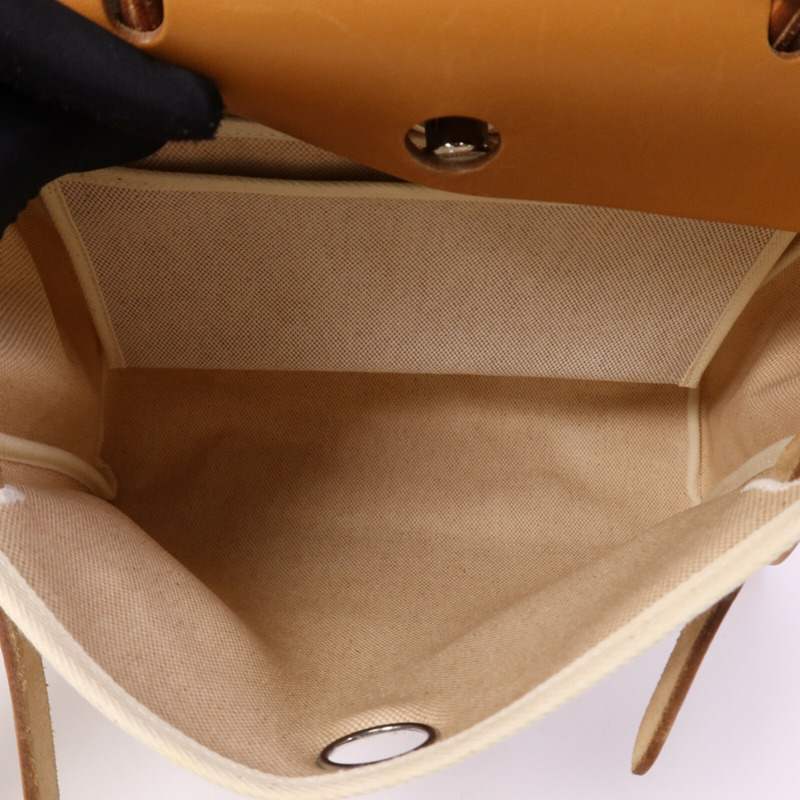 HERMES 帆布Herbag PM手挽肩背銀扣兩用袋Black/Beige-4