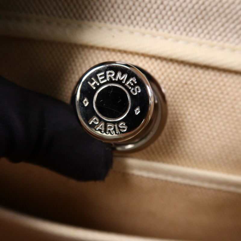 HERMES 帆布Herbag PM手挽肩背銀扣兩用袋Black/Beige-5