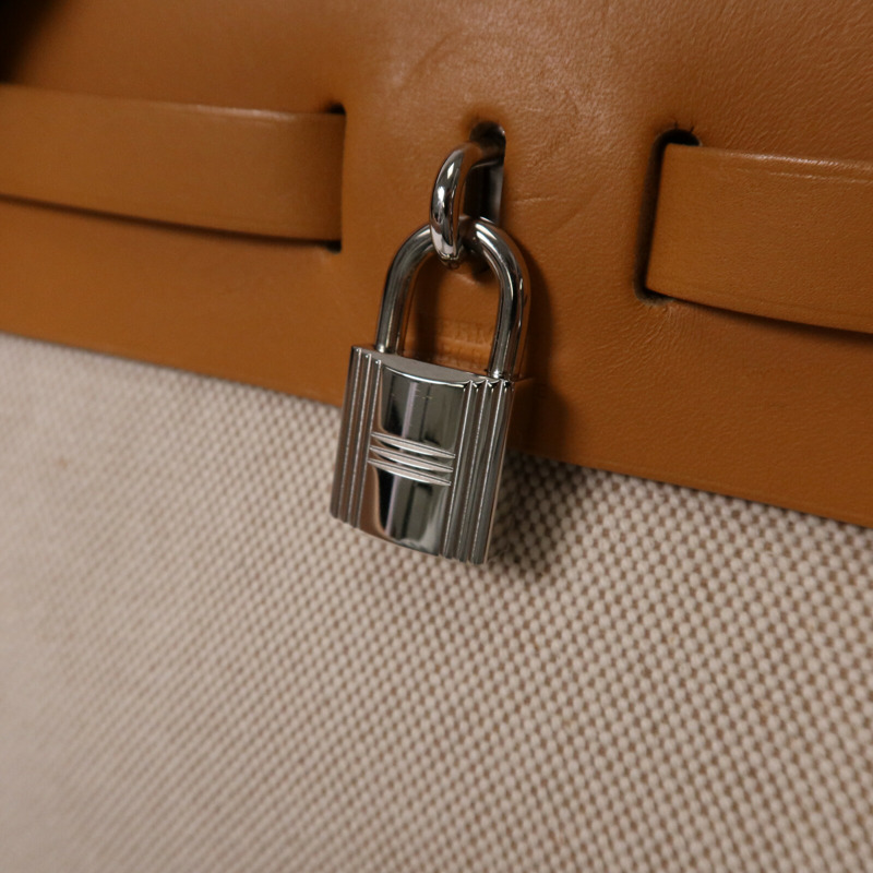HERMES 帆布Herbag PM手挽肩背銀扣兩用袋Black/Beige-6