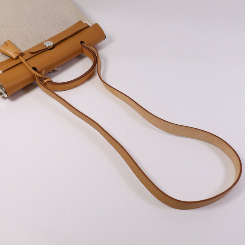 HERMES 帆布Herbag PM手挽肩背銀扣兩用袋Black/Beige-13