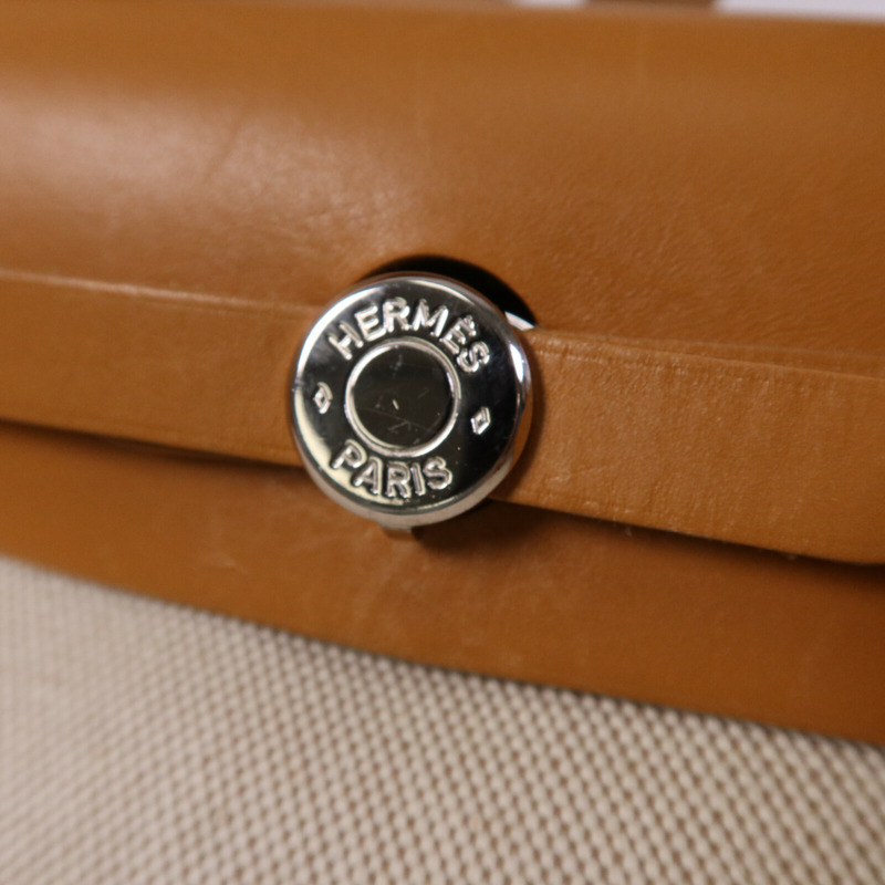 HERMES 帆布Herbag PM手挽肩背銀扣兩用袋Black/Beige-14
