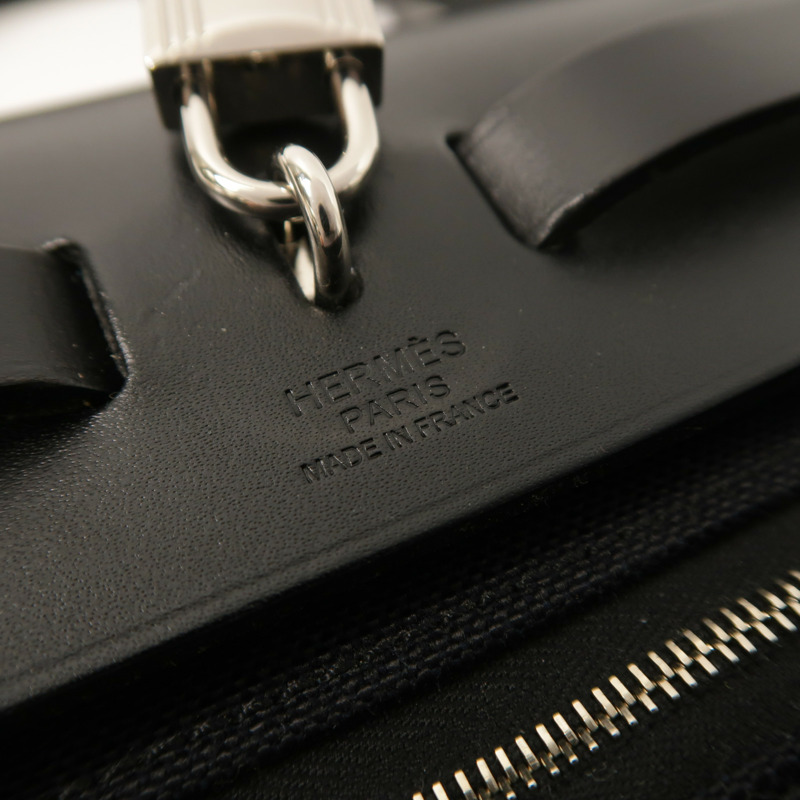HERMES 帆布牛皮皮革Herbag PM銀扣手挽肩背兩用袋Noir-4