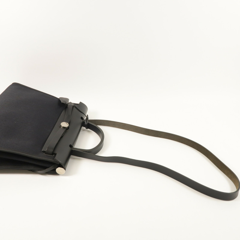 HERMES 帆布牛皮皮革Herbag PM銀扣手挽肩背兩用袋Noir-6