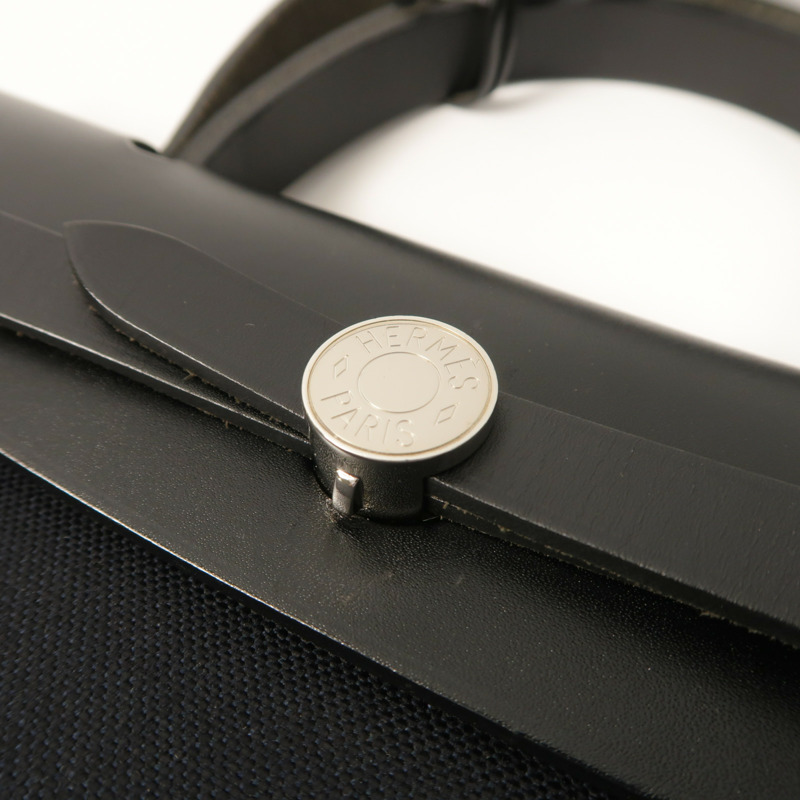 HERMES 帆布牛皮皮革Herbag PM銀扣手挽肩背兩用袋Noir-8