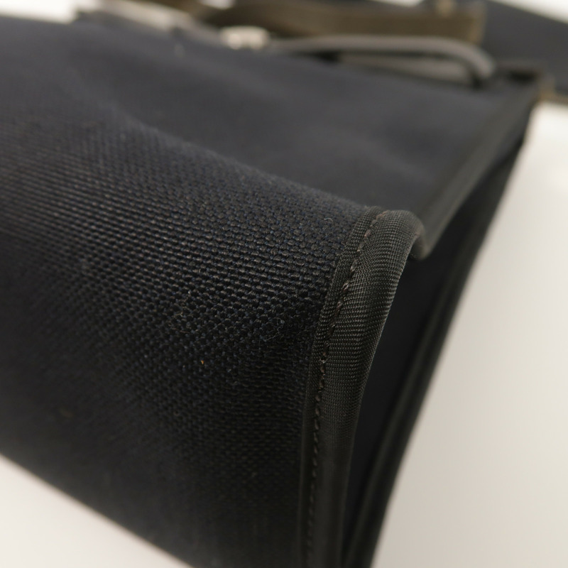 HERMES 帆布牛皮皮革Herbag PM銀扣手挽肩背兩用袋Noir-9