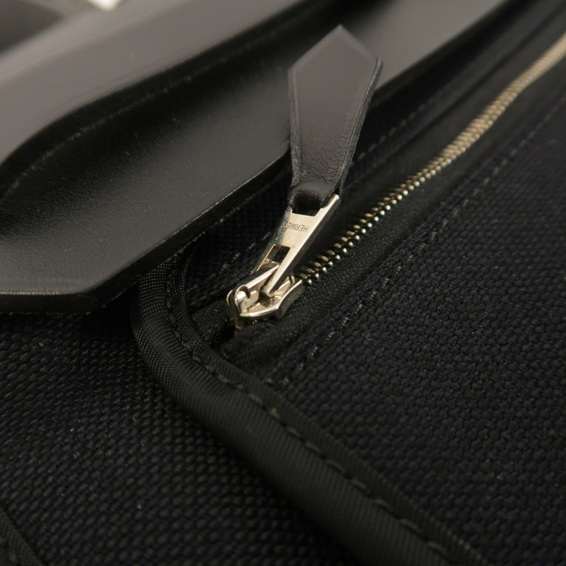 HERMES 帆布牛皮皮革Herbag PM銀扣手挽肩背兩用袋Noir-14