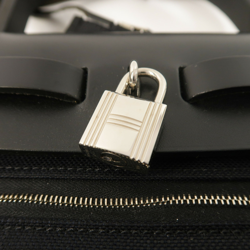 HERMES 帆布牛皮皮革Herbag PM銀扣手挽肩背兩用袋Noir-15