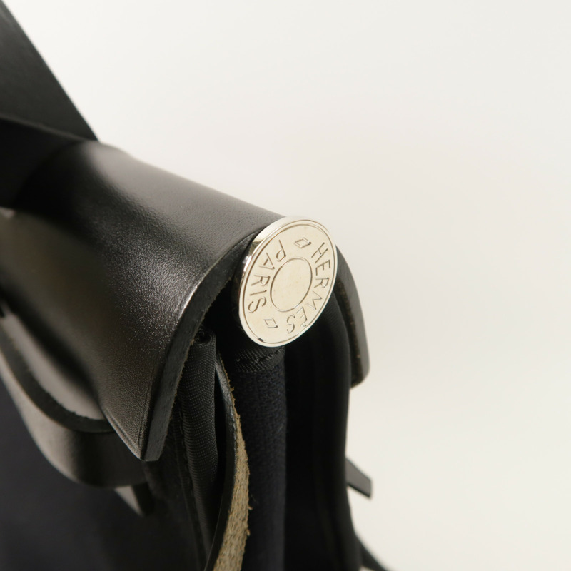 HERMES 帆布牛皮皮革Herbag PM銀扣手挽肩背兩用袋Noir-18