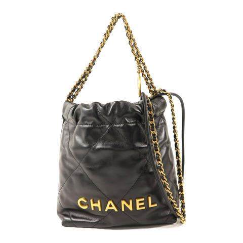 CHANEL 羊皮皮革Mini 22金扣手挽肩背兩用袋
