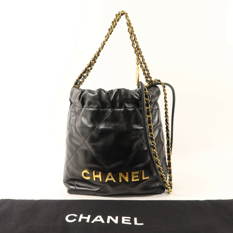 CHANEL 羊皮皮革Mini 22金扣手挽肩背兩用袋-9