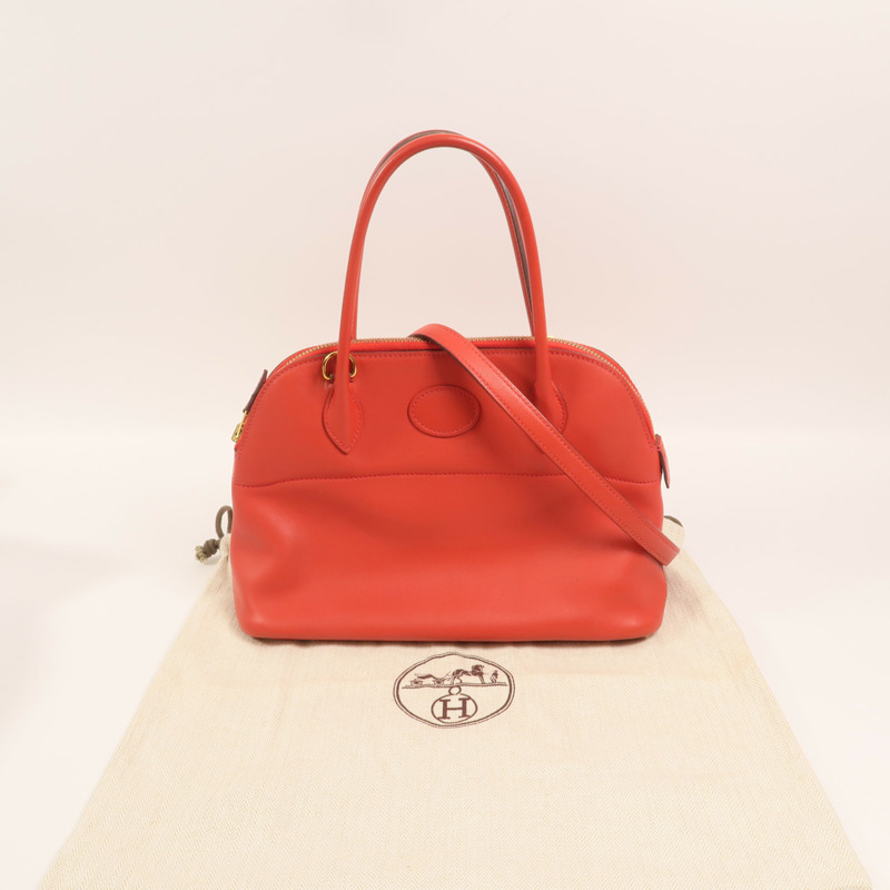 HERMES Swift皮革Bolide 27金扣手挽肩背兩用袋Rouge de Coeur-10
