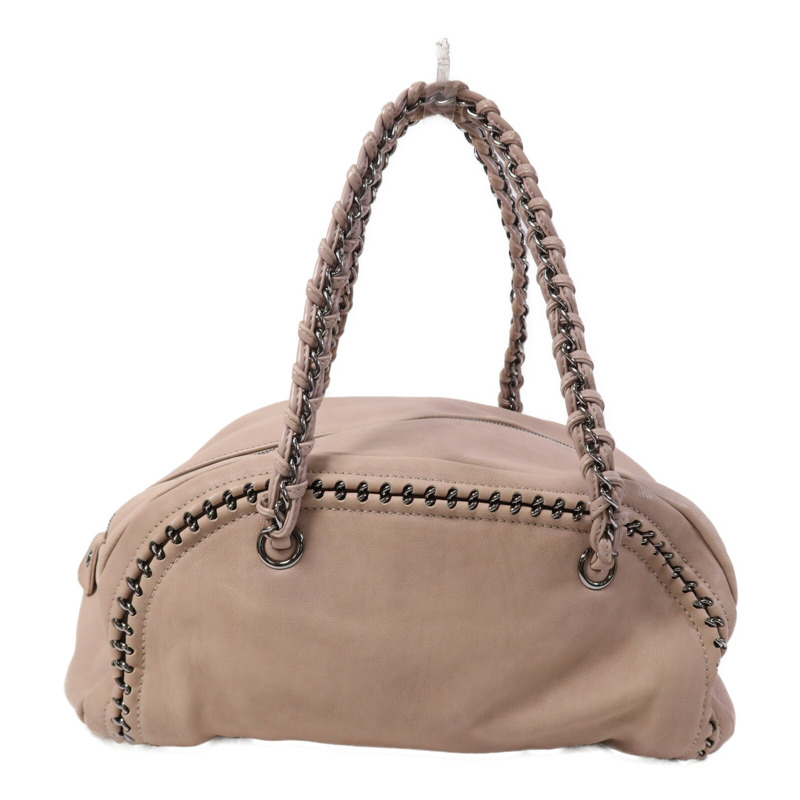 CHANEL 牛皮皮革Boston Bag銀扣鏈帶手挽袋-1