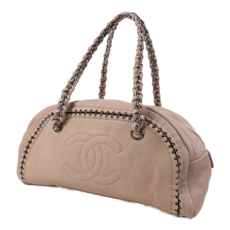 CHANEL 牛皮皮革Boston Bag銀扣鏈帶手挽袋-2