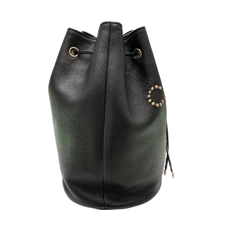 CHANEL 香奈兒 AS1045 皮革 鉚釘水桶包 黑色-2