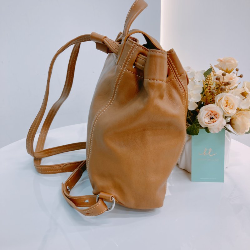 MS0574 Longchamp 瓏驤 餃子 背包 書包 牛皮 棕色 銀扣 Le Pliage Cuir XS MINI Leather Backpack Brown x PHW-3