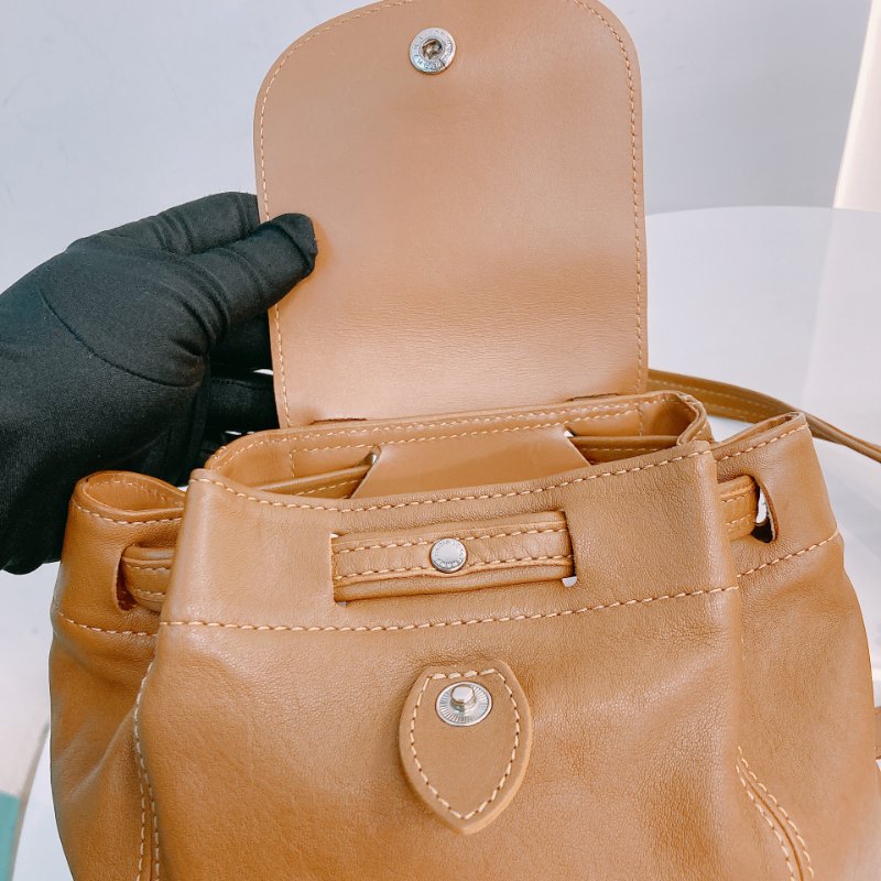 MS0574 Longchamp 瓏驤 餃子 背包 書包 牛皮 棕色 銀扣 Le Pliage Cuir XS MINI Leather Backpack Brown x PHW-12