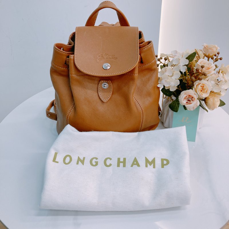 MS0574 Longchamp 瓏驤 餃子 背包 書包 牛皮 棕色 銀扣 Le Pliage Cuir XS MINI Leather Backpack Brown x PHW-17